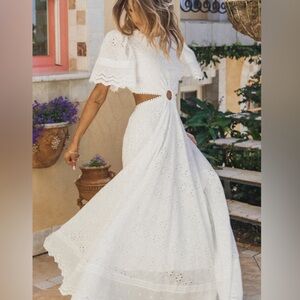 Petal & Pup White Eyelet Maxi Dress with Cutout Waist